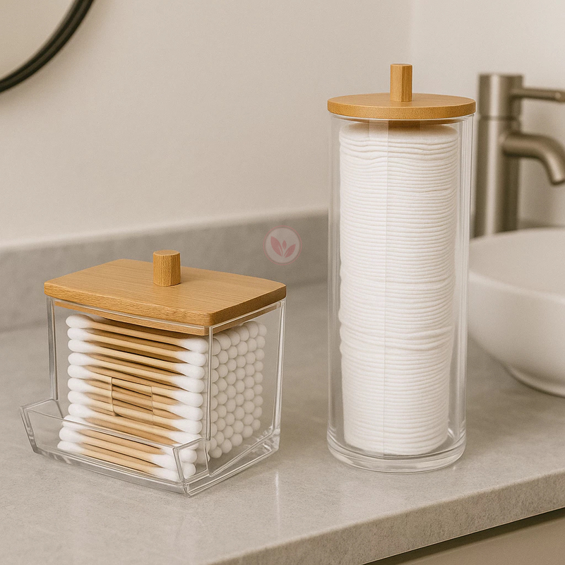 Kit Organizador Premium para Banheiro em Acrílico e Bambu