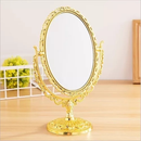 Espelho De Mesa Princesa Maquiagem Dupla Face Zoom Dourado Oval 20 cm