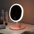 Espelho De Maquiagem Mesa Inteligente Com Luz LED USB Portátil Dobrável Ajustável Touch Oval