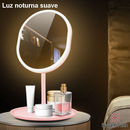 Espelho De Maquiagem Mesa Inteligente Com Luz LED USB Portátil Dobrável Ajustável Touch Oval