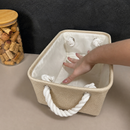Cesto Organizador de Linho Dobrável Decorativo Easy Decor Multiuso com Alças de Algodão | 30x20x13cm