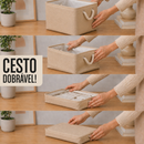 Cesto Organizador de Linho Dobrável Decorativo Easy Decor Multiuso com Alças de Algodão | 30x20x13cm